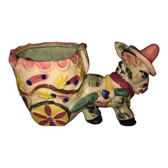 Vintage 1950’s Planter Donkey Pulling Cart Hand Painted Made in Japan - Picture 9 of 11